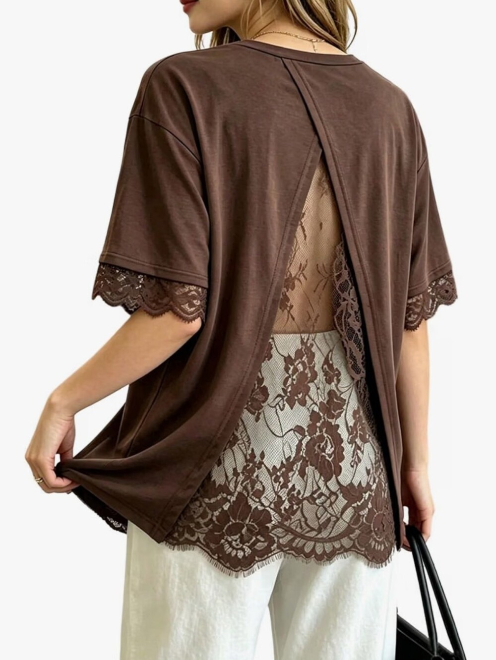 Y2k Lace Tops Crew Neck Half Sleeve Oversized Summer Vacation T Shirt